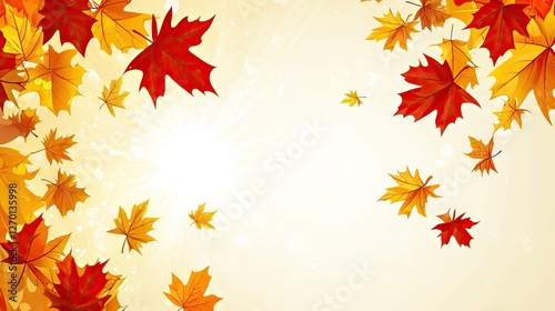 Autumn leaves falling, sunlight background, nature, graphic design, vector art photo