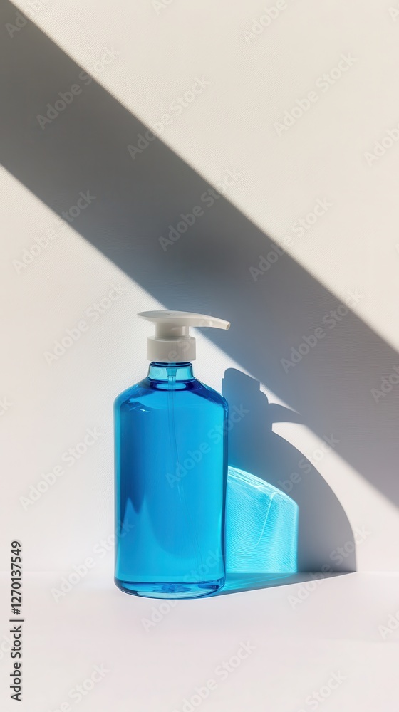 Blue Liquid Soap Bottle in Sunlight Blue Liquid Soap Bottle in Sunlight