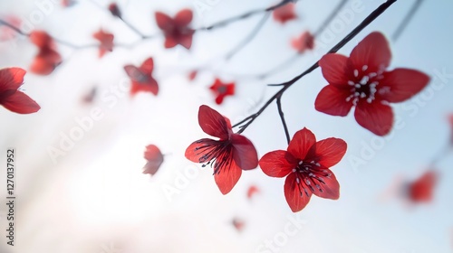 Red Flowers  Blossom Branch  Spring Bloom  Nature  Artistic  Watercolor  Soft Light  Prett photo