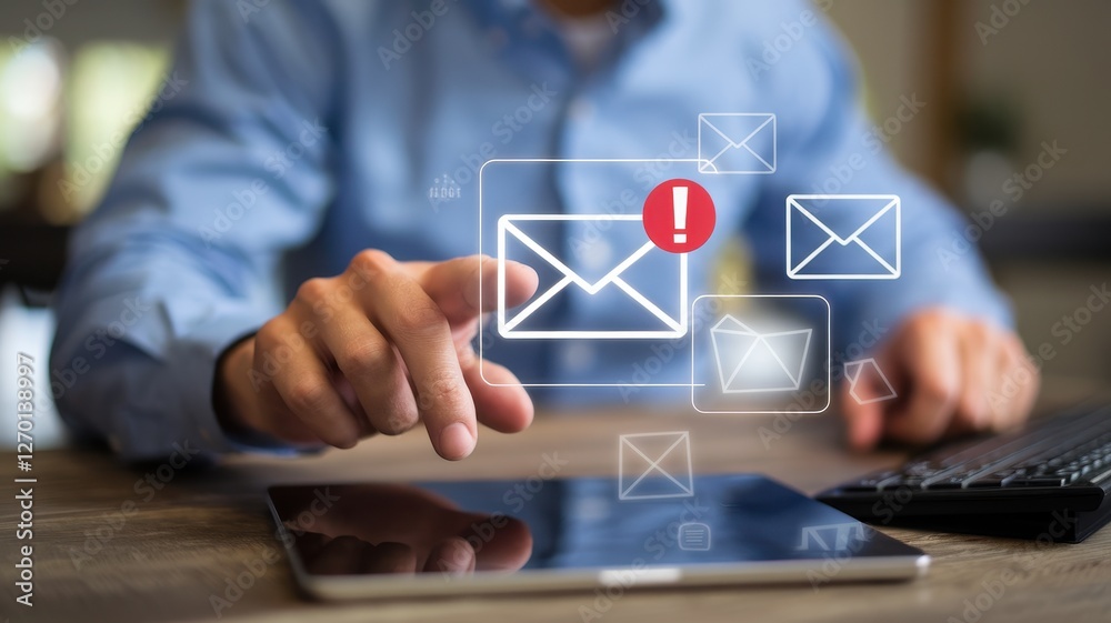 Person interacts with email notifications on a digital tablet
