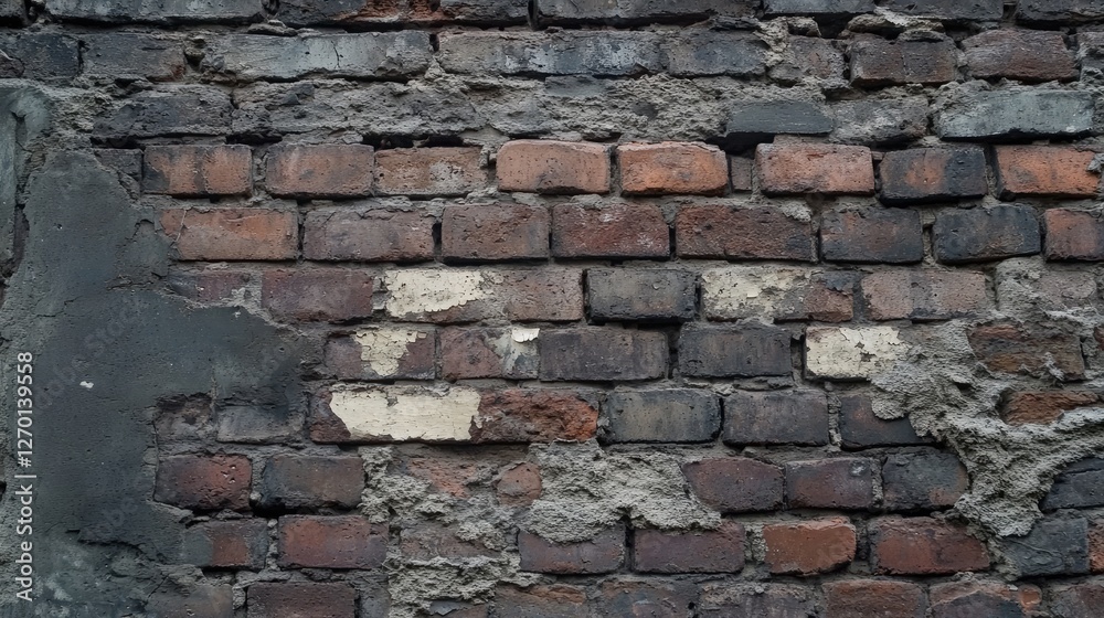 Fototapeta premium Aged brickwork with missing mortar and eroded edges. The worn and uneven structure adds a rich historical character.