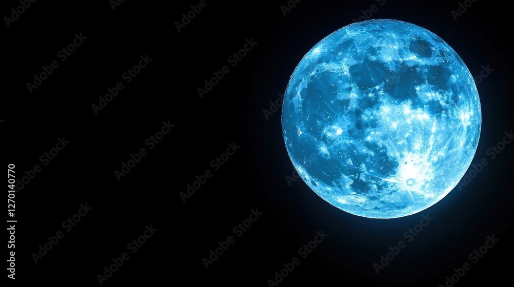 Obraz premium A stunning blue moon illuminated against a dark sky, showcasing intricate surface details and a captivating glow.