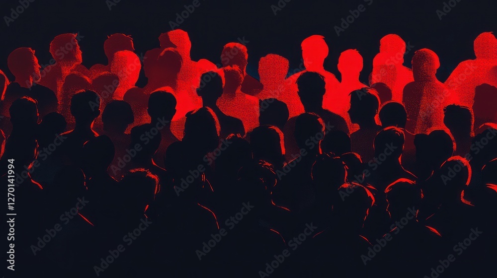 Obraz premium Anonymous Crowd Silhouettes in Dramatic Red Lighting Create an Impressive Scene