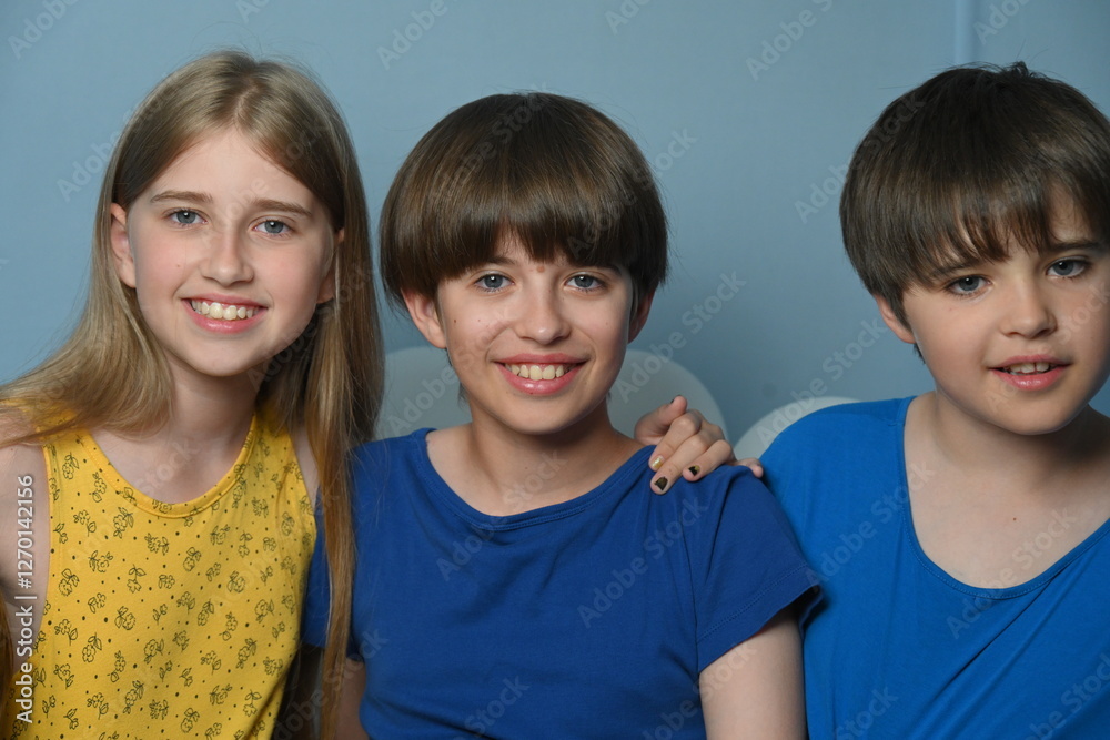 beautiful children on blue background beautiful children on blue background