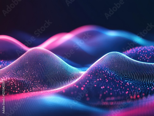 Wallpaper Mural Abstract Network of Glowing Pink and Blue Particles Flowing Dynamically on Dark Background for Modern Technology and Design Torontodigital.ca