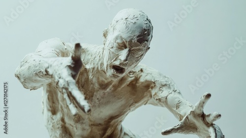 Striking Clay Sculpture of a Man in Despair, Reaching Out for Help