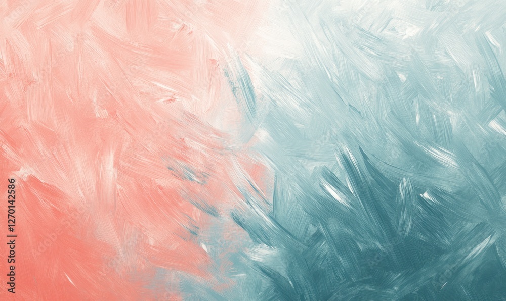 Abstract painting featuring soft coral and teal brush strokes blending harmoniously Abstract painting featuring soft coral and teal brush strokes blending harmoniously