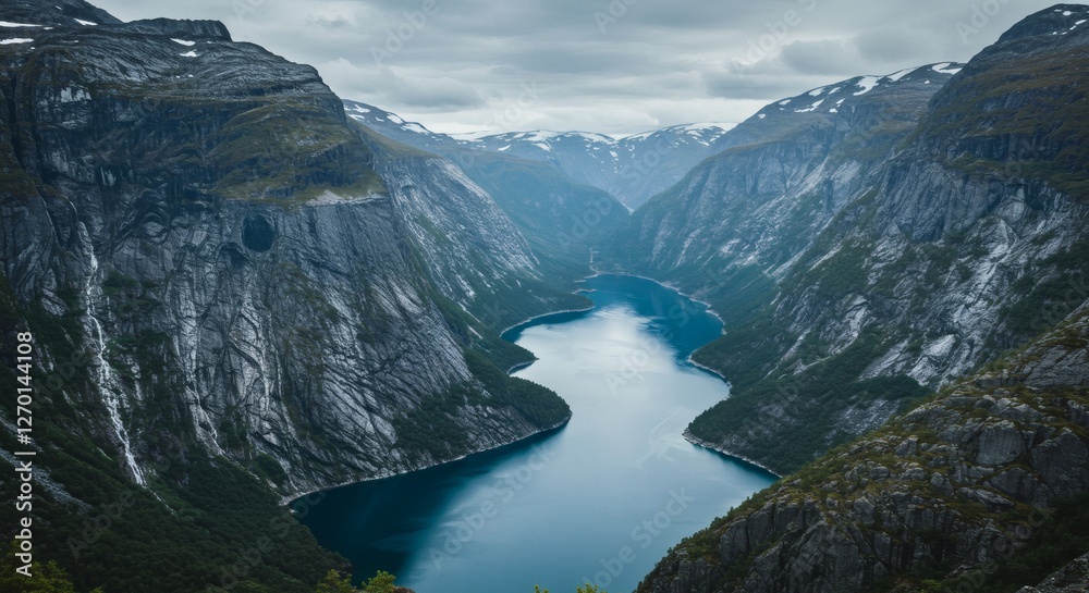 Serene Fjord Landscape: Majestic Mountains and Tranquil Waters Serene Fjord Landscape: Majestic Mountains and Tranquil Waters