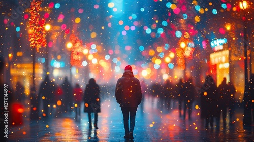 Defocused Urban Cityscape with Blurred Bokeh Background and Colorful Lights, Ideal for Design and Graphic Presentation
