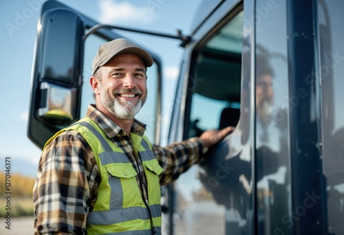 Wallpaper Mural portrait of smiling trucker standing by his truck ready for driving Torontodigital.ca