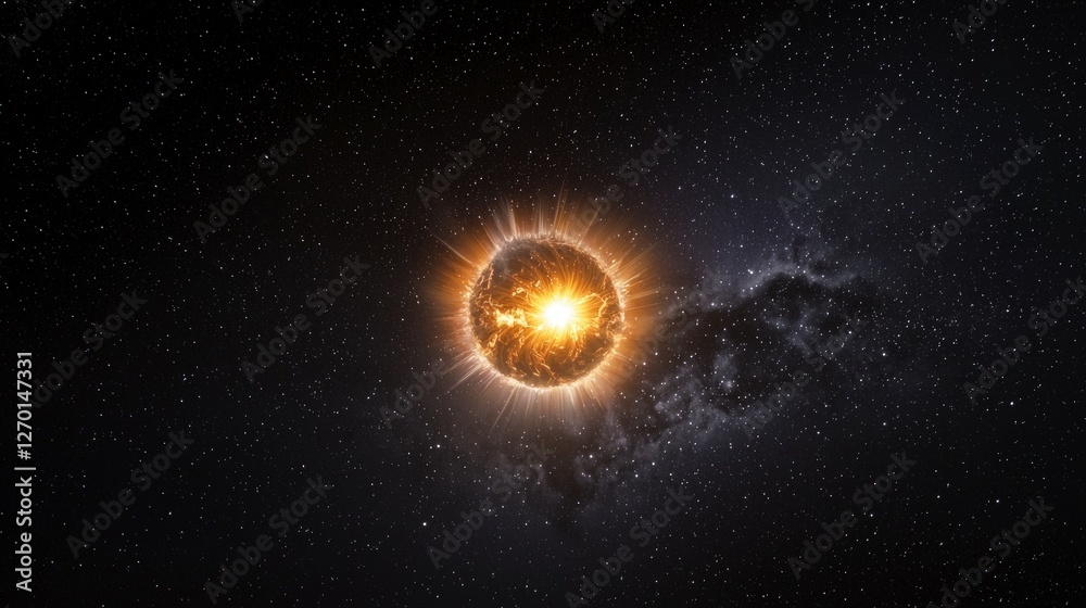 Obraz premium Cosmic Explosion Fiery Stellar Flare Galaxy Space Background