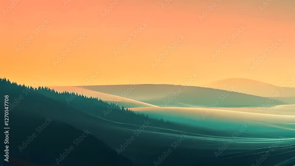 Abstract Mountain Sunrise with Smooth Panoramic Transitions and Gliding Light