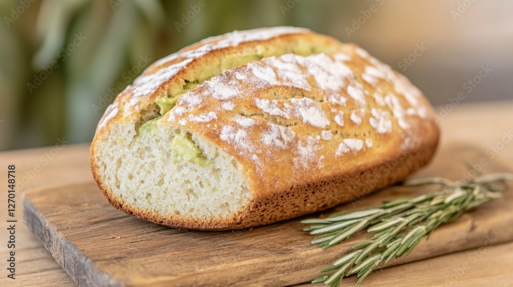 Delicious Low Carb Avocado Bread Healthy Loaf Rustic Wooden Board Golden Crust Pale In Delicious Low Carb Avocado Bread Healthy Loaf Rustic Wooden Board Golden Crust Pale In