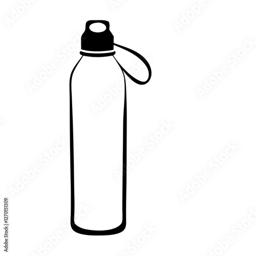 Minimalist black and white water bottle illustration on white background