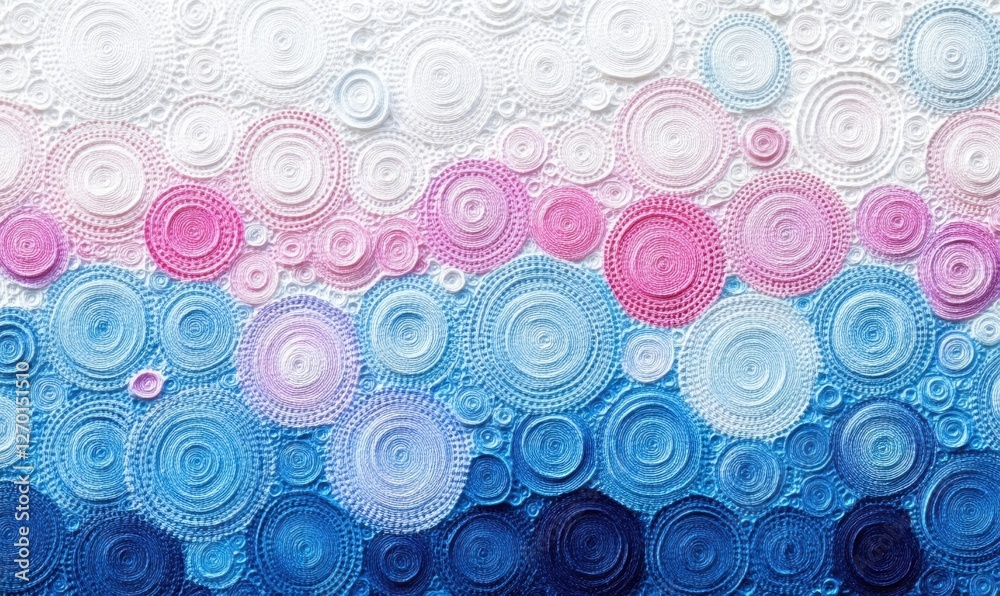 Colorful abstract circular patterns blending shades of pink, blue, and white in a textured design Colorful abstract circular patterns blending shades of pink, blue, and white in a textured design