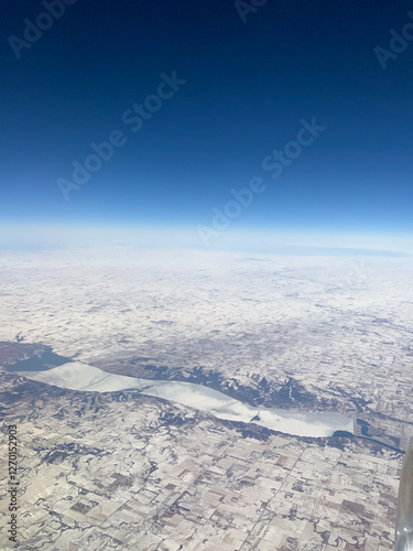 aerial view of snow in fly over state USA