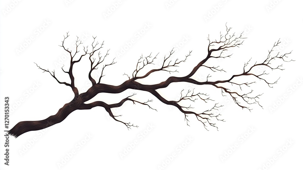 Fototapeta premium A detailed illustration of a barren tree branch with intricate twigs against a white background