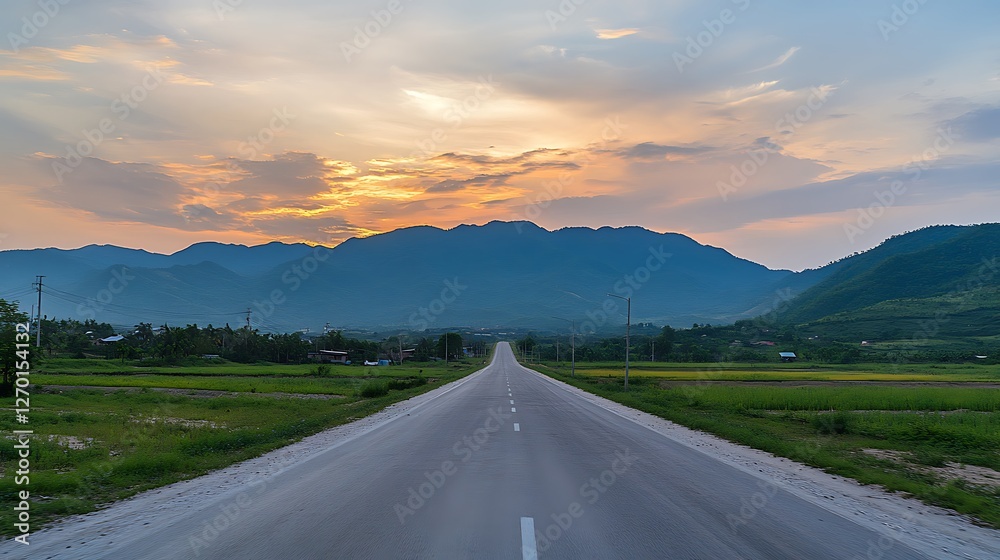 Naklejka premium Sunset Road Trip Through Majestic Mountains