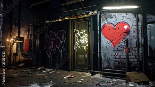 Graffiti Heart in a Dark Alley