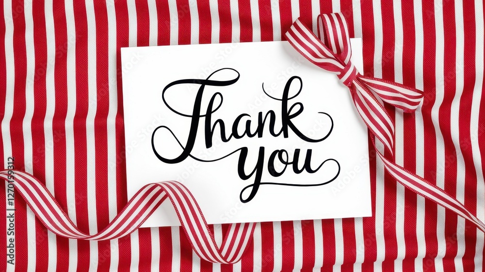 Obraz premium A thank you card with a ribbon against striped background