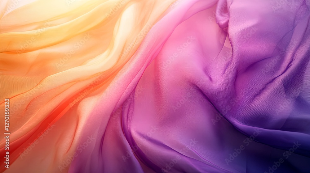 Obraz premium Curtain unveils vibrant hues, abstract backdrop, soft light; a moment of discovery and transformation.