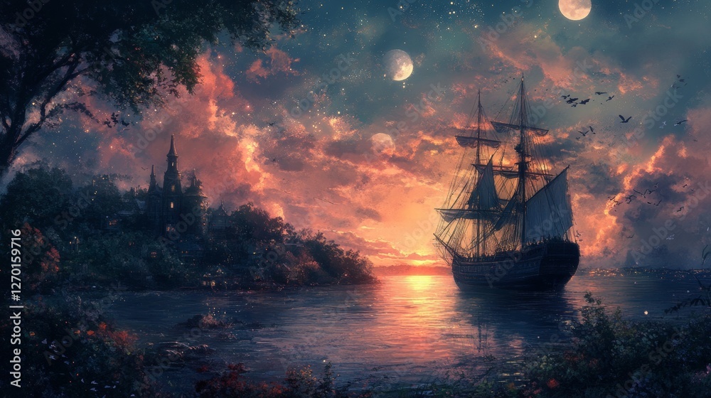 Sunset Sail: A Fantasy Seascape Sunset Sail: A Fantasy Seascape