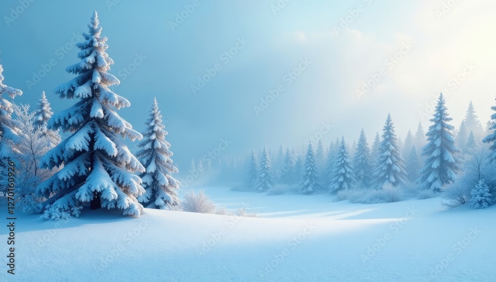 Serene winter scene with a misty blue background and a frozen forest landscape of snowy trees, misty background, forest scenery, winter landscape Serene winter scene with a misty blue background and a frozen forest landscape of snowy trees, misty background, forest scenery, winter landscape