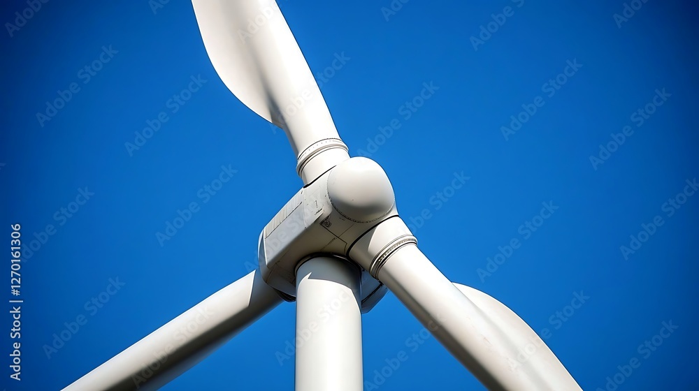 Close-up of a Wind Turbine Against a Vivid Blue Sky: Clean Energy and Sustainable Technology Close-up of a Wind Turbine Against a Vivid Blue Sky: Clean Energy and Sustainable Technology