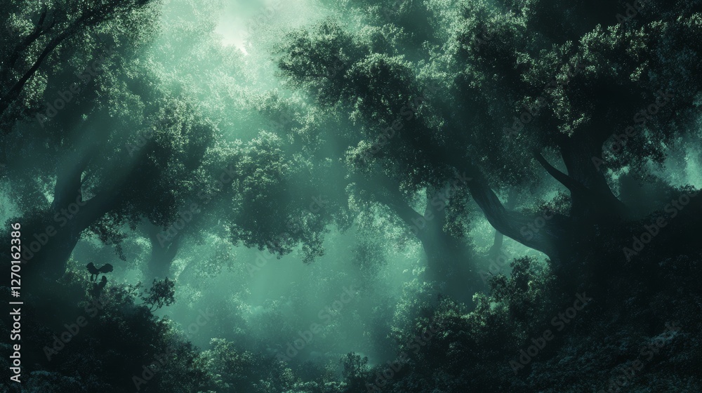Obraz premium Enchanted Forest: Mystical Fog and Ancient Trees