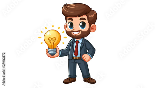 Startup Founder Cartoon Holding Idea Lightbulb