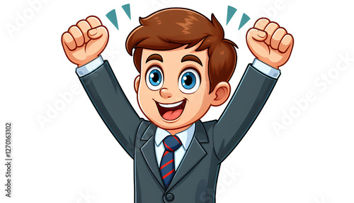 Successful Cartoon Businessman Celebrating Victory
