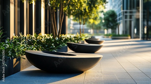 Urban Oasis: Modern Planters and Greenery in Cityscape