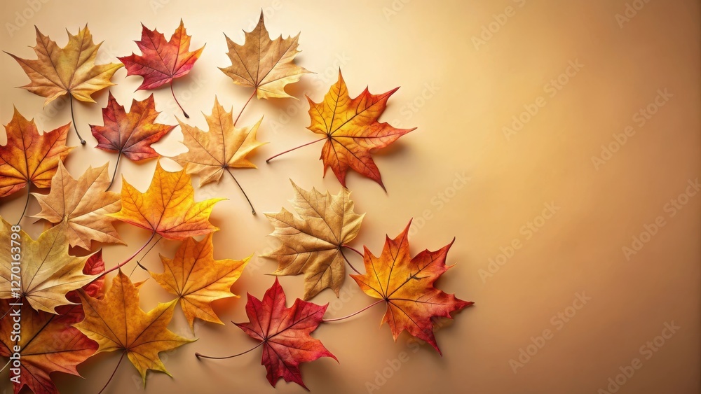 Autumnal Foliage Arranged on a Warm Background, Perfect for Seasonal Designs and Fall-Themed Projects
