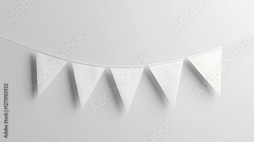 Simple White Triangle Bunting Flags Hanging Against a White Background