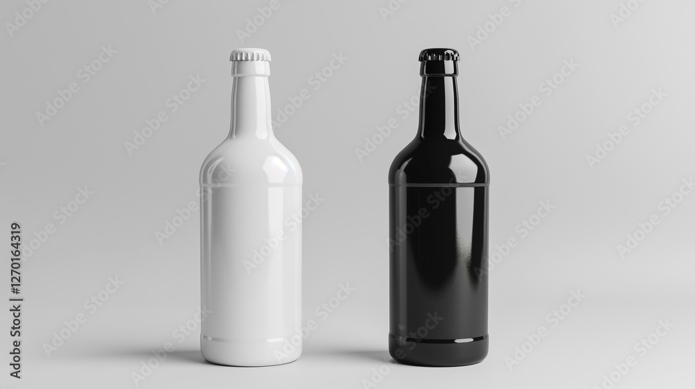 Two Blank Beer Bottles Mockup Product Placement White and Black Two Blank Beer Bottles Mockup Product Placement White and Black