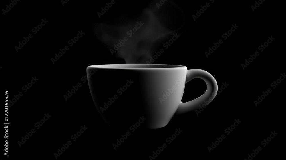 A steaming cup of coffee against a black background. The warm light and steam create a cozy and inviting atmosphere. A steaming cup of coffee against a black background. The warm light and steam create a cozy and inviting atmosphere.