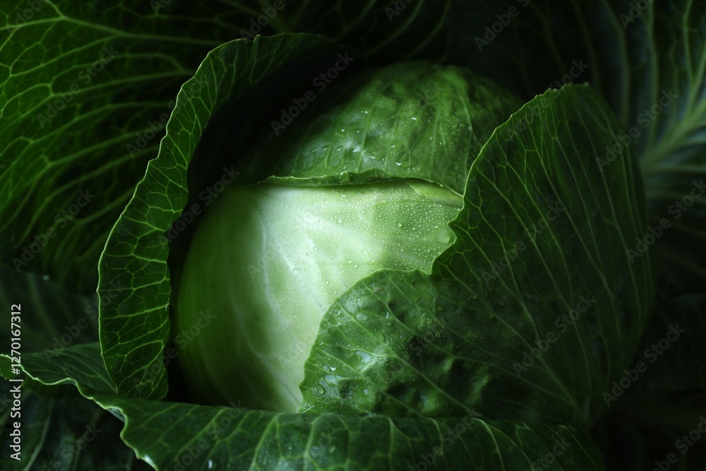 Obraz premium Whole ripe head of cabbage as background, closeup