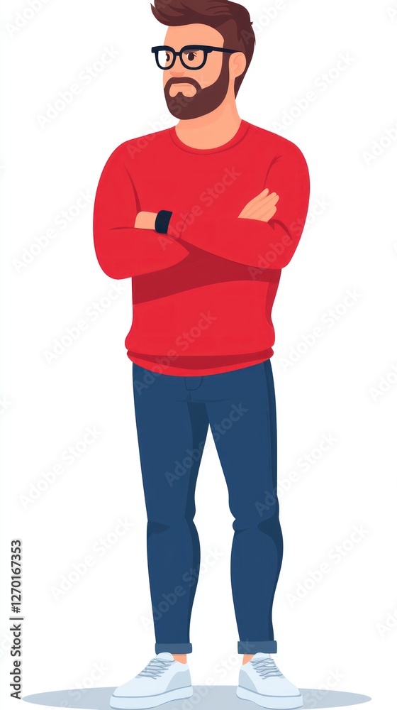 Casual man standing, arms crossed, confident pose Casual man standing, arms crossed, confident pose