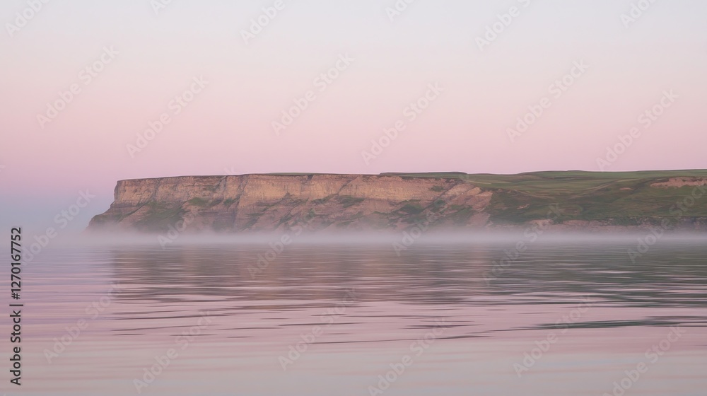 Serene Landscape of Cliff Overlooking Water in Soft Pastel Colors Serene Landscape of Cliff Overlooking Water in Soft Pastel Colors