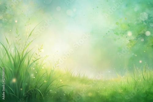 Serene Meadow Landscape  A Dreamlike Vista of Lush Green Grass and Soft Light