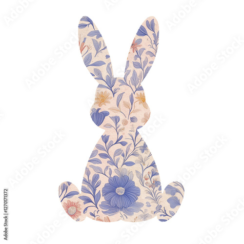 easter bunny sillouette blue and beige floral background isolated transparent background fuzzy texture 