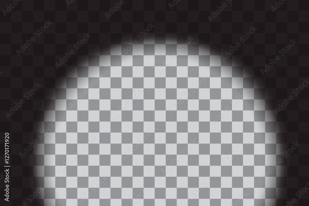 Transparent circle shape. Checkered background overlay. Circular fade effect. Vector glow element.