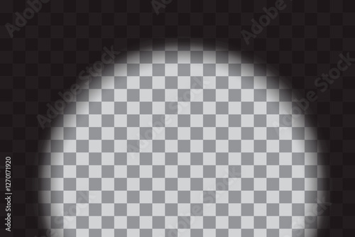 Transparent circle shape. Checkered background overlay. Circular fade effect. Vector glow element.