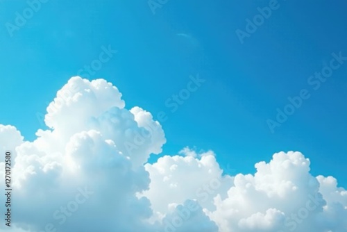 White clouds take on a feathery texture against a bright blue background, blue, nature