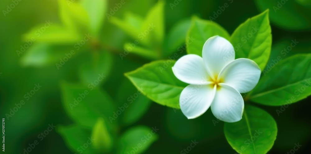 White jasmine flower nestled among lush green leaves, foliage, jasmine