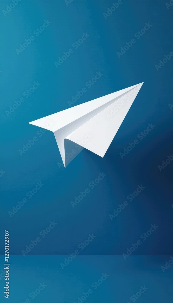 custom made wallpaper toronto digitalWhite paper plane suspended in the air on a dark blue background, emptiness, space