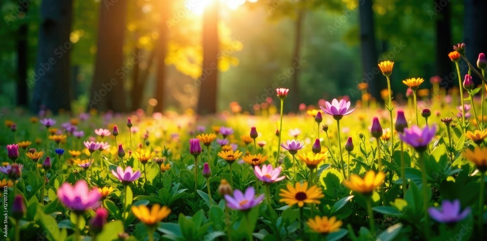 Obraz premium Wildflowers in a forest meadow under the warm Polish Tatra sun, landscape, nature
