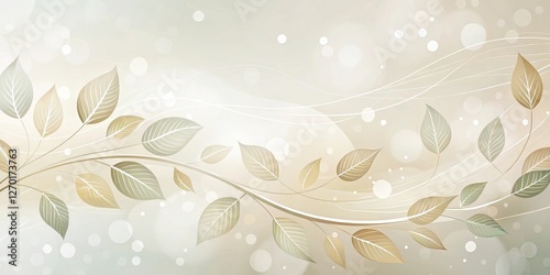 Elegant Branch with Delicate Leaves on a Soft, Light Background Featuring Abstract Waves and Soft Bokeh Effects