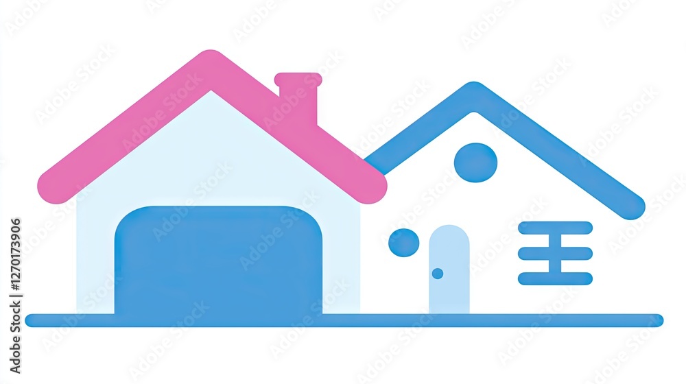 Home icon showing two colorful houses in front of a bright background for real estate use Home icon showing two colorful houses in front of a bright background for real estate use