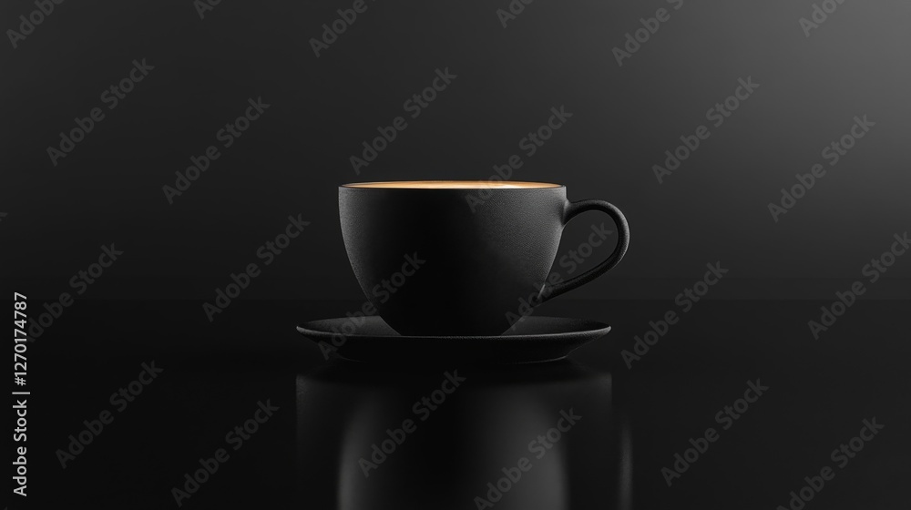 Black Coffee Cup On Saucer Dark Background Black Coffee Cup On Saucer Dark Background